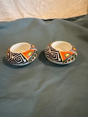 Set Vintage Arzberg "Vision" Porcelain Tealight Candle Holders , Tribal Pattern